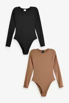 Magisculpt разглаживающий боди с длинными рукавами, 2 шт в упаковке Simply Be, коричневый
