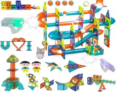 Магнитные блоки Трек для шариков 2в1 292El Трек для сборки из кирпичей с магнитами Кирпичи-магниты PakaNiemowlaka