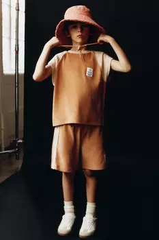 Махровая футболка с контрастной этикеткой ZARA, цвет mid-camel