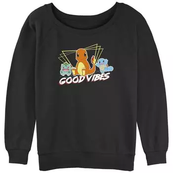 Махровая толстовка с напуском и рисунком для начинающих Pokmon "Good Vibes" Starter Licensed Character, черный