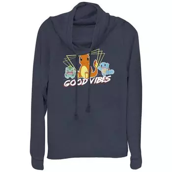 Махровая толстовка с напуском и рисунком Pokmon для юниоров «Good Vibes» Starters Licensed Character, темно-синий