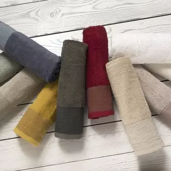 Махровое банное полотенце StoneWashed с льняной оборкой - Loire Lisola Stone, ладан