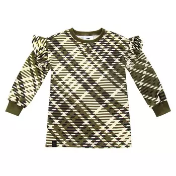 Махровое платье в клетку с рюшами для девочек Omamimini, оливковый