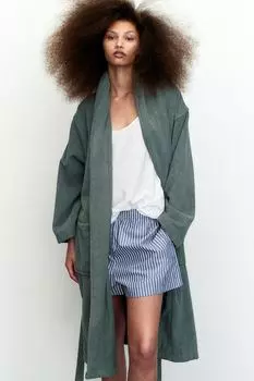 Махровый халат H&M, зеленый