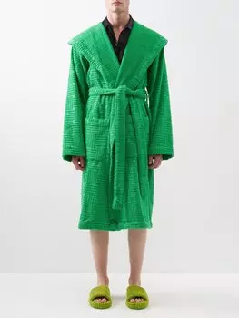 Махровый халат из жаккардовой ткани intrecciato. Bottega Veneta, зеленый