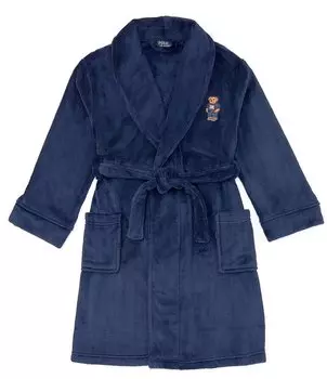 Махровый халат Polo Ralph Lauren для больших детей 7–18 лет с нашивкой в виде медведя, синий