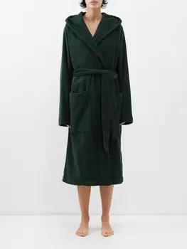 Махровый халат с капюшоном из органического хлопка Tekla, зеленый
