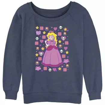 Махровый пуловер с напуском и графическим рисунком Super Mario Bros Princess Peach Icons для юниоров Licensed Character, цвет Blue Heather