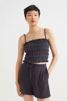 Махровый топ с эластичными сборками H&M, черный