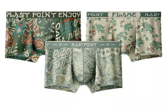 Mai Zuo Mast Point MAST POINT Мужские шорты-боксеры, Упаковка из 3 шт. (Коробка с сердцебиением Plop)