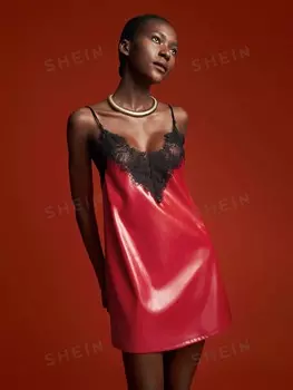 Maija Красное кружевное шифоновое цельное платье для женщин, идеально подходящее для школы или дня рождения Shein, красный