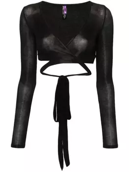 Maison Close блузка с запахом La Femme Amazone в рубчик, черный