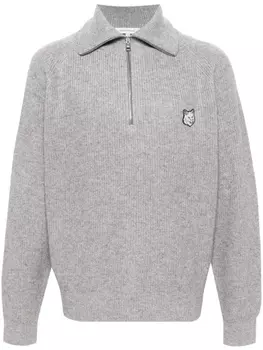 Maison Kitsun фактурный джемпер с нашивкой, серый
