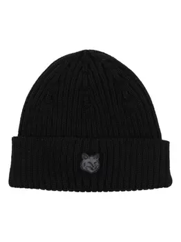 Maison Kitsun logo-patch wool beanie, черный