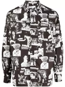 Maison Kitsun рубашка с графичным принтом, черный