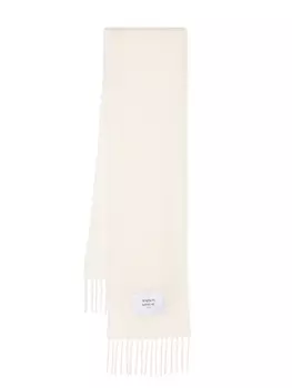 Maison Kitsun шарф с бахромой и нашивкой-логотипом, белый