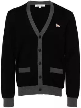Maison Kitsun шерстяной кардиган с нашивкой, черный