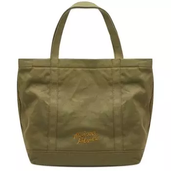 Maison Kitsune Большая сумка-тоут с лисьей головой, зеленый