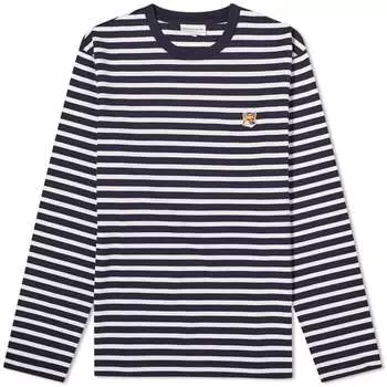 Maison Kitsune Футболка с длинными рукавами и нашивкой в виде головы лисы в морскую полоску
