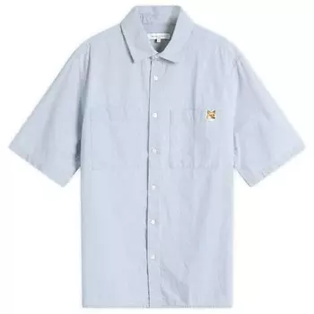 Maison kitsune свободная рубашка из шамбре с короткими рукавами Maison Kitsun, индиго