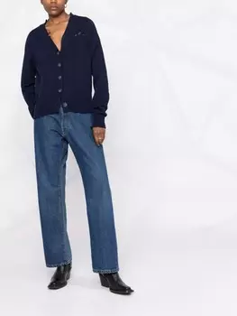 Maison Margiela кардиган с V-образным вырезом и эффектом потертости, синий