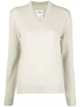 Maison Margiela кашемировый джемпер с V-образным вырезом, зеленый