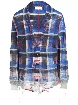 Maison Margiela клетчатый кардиган с эффектом потертости, синий