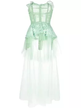 Maison Margiela платье макси из тюля, зеленый