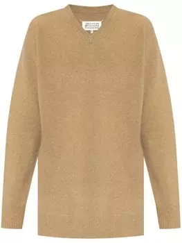 Maison Margiela шерстяной джемпер с V-образным вырезом, коричневый