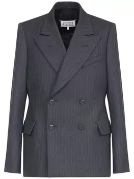 Maison Margiela шерстяной пиджак Barathea в полоску, серый