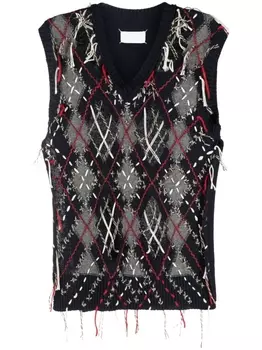 Maison Margiela топ вязки интарсия с вырезами, синий