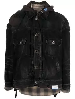 Maison Mihara Yasuhiro джинсовая куртка с капюшоном с многослойным эффектом, черный