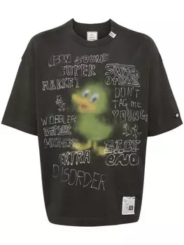 Maison MIHARA YASUHIRO футболка с эффектом потертости и принтом, серый