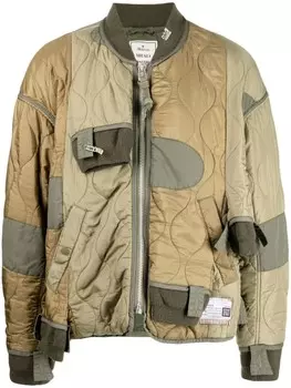 Maison Mihara Yasuhiro стеганый бомбер в технике пэчворк, зеленый