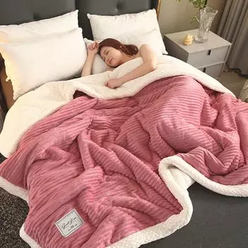 MAJA DESIGN 2-стороннее одеяло шерпа + фланель мягкое флисовое одеяло толстое одеяло для дивана покрывало в полоску 150x200 см розовый