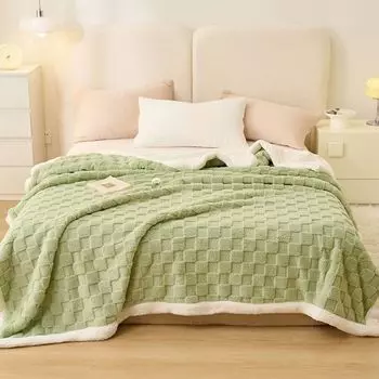 MAJA DESIGN, двустороннее шерпа + фланель, пушистое теплое толстое одеяло для дивана, покрывало в клетку, 150x200 см, светло-зеленый
