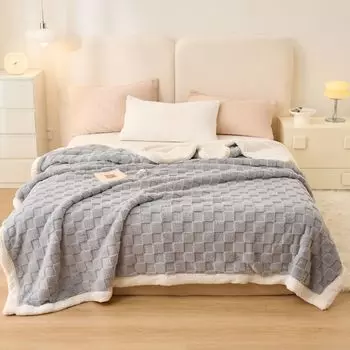 MAJA DESIGN, двустороннее шерпа + фланель, пушистое теплое толстое одеяло для дивана, покрывало в клетку, 150x200 см, светло-серое, серый