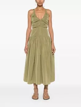 Maje расклешенное платье макси со складками, зеленый