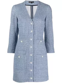 Maje твидовое платье мини с длинными рукавами, синий