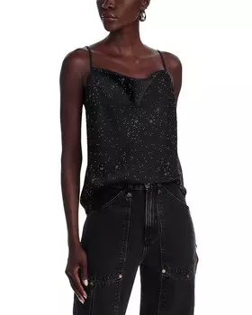 Майка AQUA из атласа со стразами, черный
