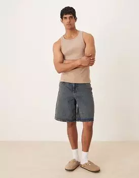 Майка ASOS DESIGN из плотной ткани с высоким воротом и ребрами в каменном цвете