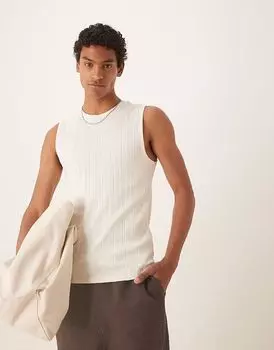 Майка ASOS DESIGN muscle fit с текстурой в рубчик кремового цвета