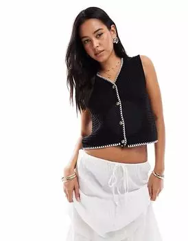 Майка ASOS DESIGN с имитацией вязания крючком и пуговицами спереди черного цвета