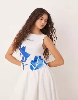 Майка ASOS DESIGN с вырезом-лодочкой и фотографическим цветочным принтом белого цвета
