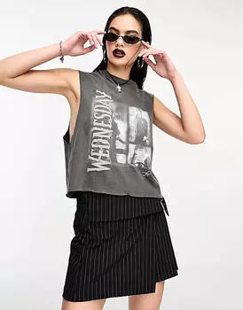 Майка Asos Design Wednesday Addams Oversized, серый