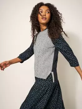 Майка белой вязки косой вязки из смесовой шерсти, серый/разноцветный