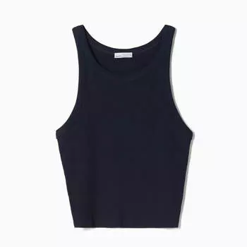 Майка Bershka Sleeveless Ribbed, тёмно-синий