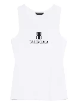 Майка без рукавов с логотипом и интарсией BALENCIAGA, белый