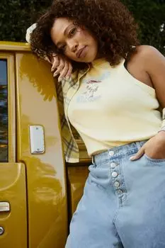 Майка больших размеров с рисунком грибов Forever 21, желтый