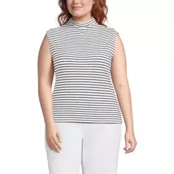 Майка больших размеров с рукавами-крылышками, драпированными, с воронкообразным вырезом Lands' End, цвет ivory navy stripe